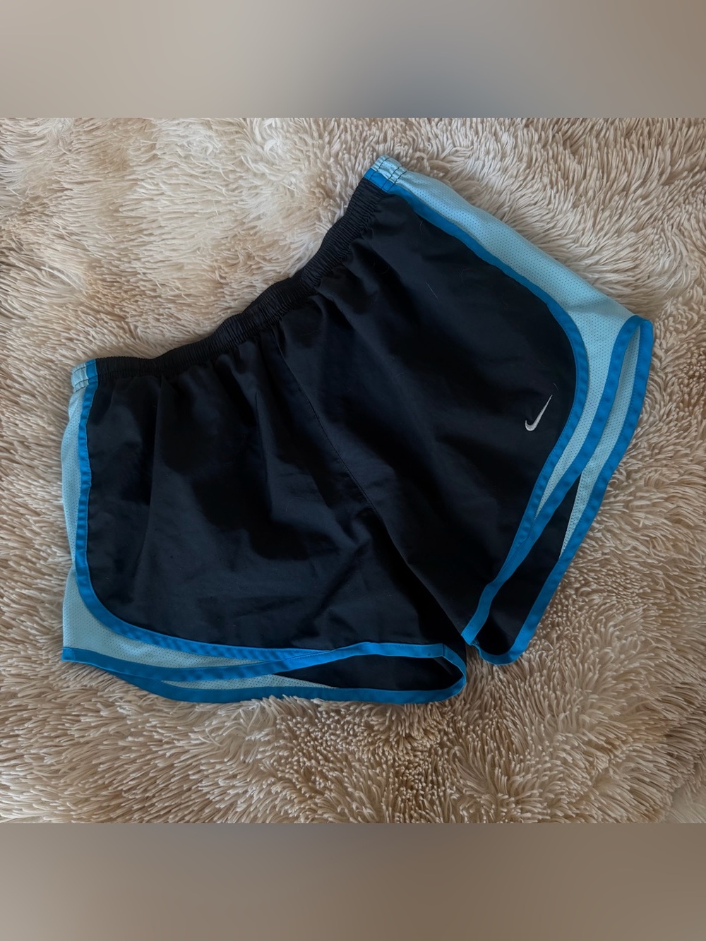 Nike Women’s Black Athletic Shorts with Light Blue Trim